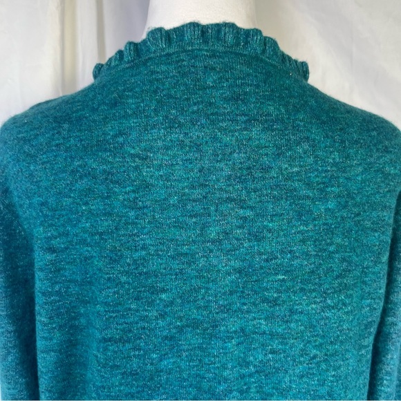 Sundance Catalog Women’s Edwina Henley Sweater Pacific Teal Green Ruffle Size XL - Picture 6 of 9